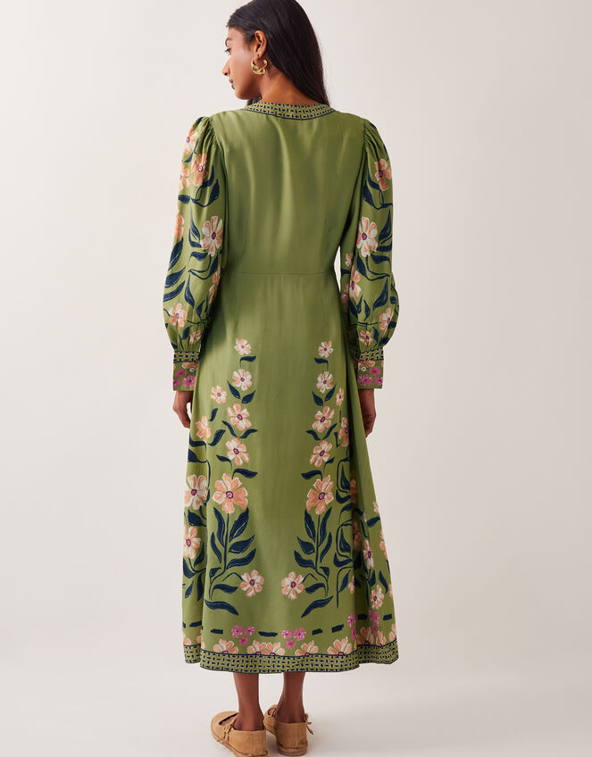 Belle Floral Blouson Midi Dress, Green (GREEN), large