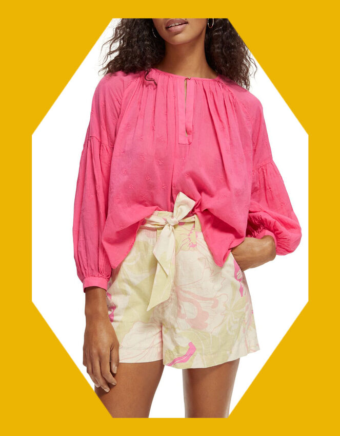 Scotch and Soda Button Neckline Easy Dobby Blouse, Pink (PINK), large