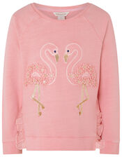 Flamingo Embellished Sweatshirt, Orange (CORAL), large