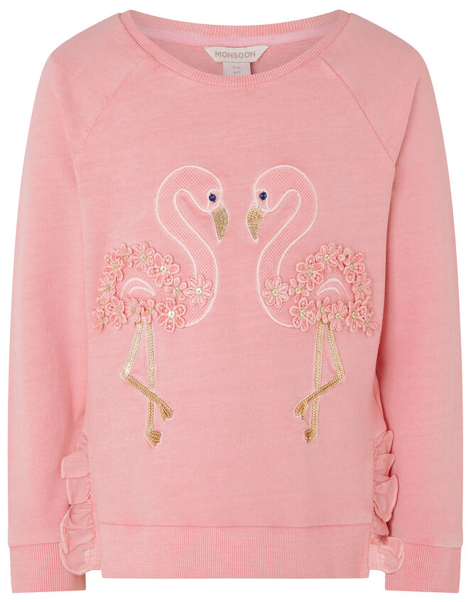 Flamingo Embellished Sweatshirt, Orange (CORAL), large