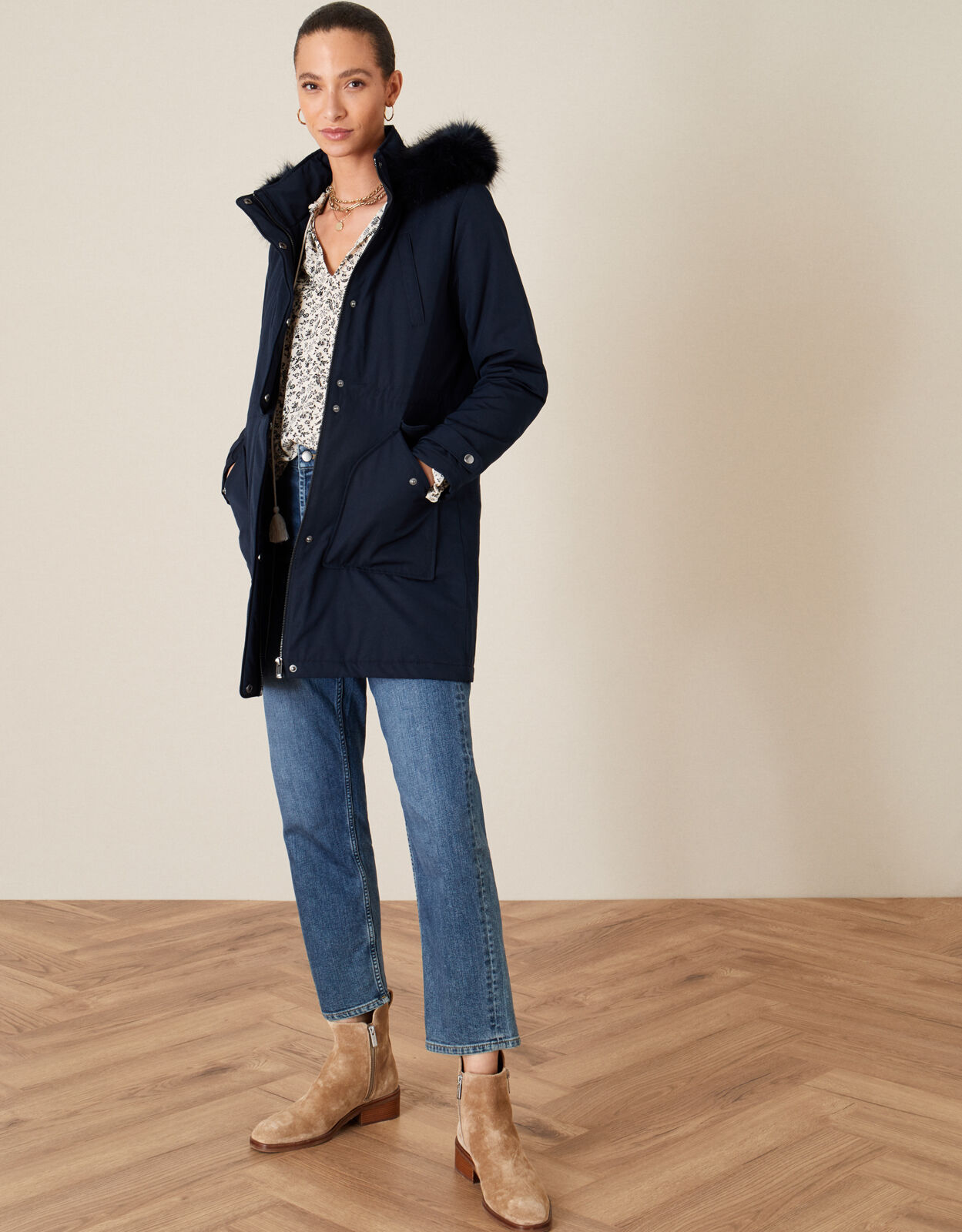 Muriel Fluffy Hood Parka Coat Blue