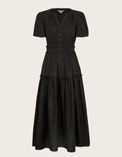 Lorena Frill Midi Dress, Black (BLACK), large