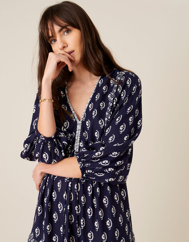 Daisy Print Dress in LENZING™ ECOVERO™, Blue (NAVY), large