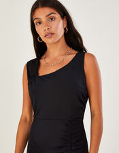 Sleeveless Ruched Midi Jersey Dress, Black (BLACK), large