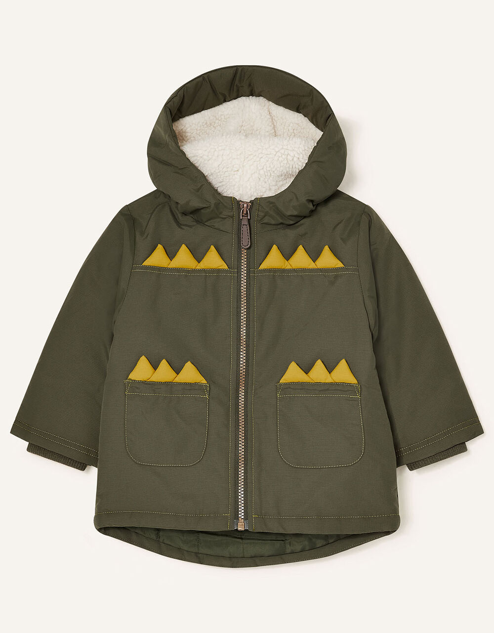 Dino Novelty Hooded Coat Green Boys' Coats & Jackets Monsoon UK.