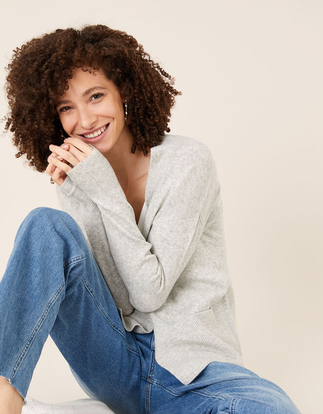 Wide Pocket Knit Cardigan, Grey (GREY MARL), large
