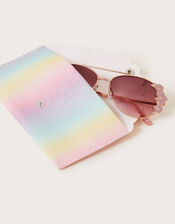 Glitter Metal Flower Sunglasses with Case, , large