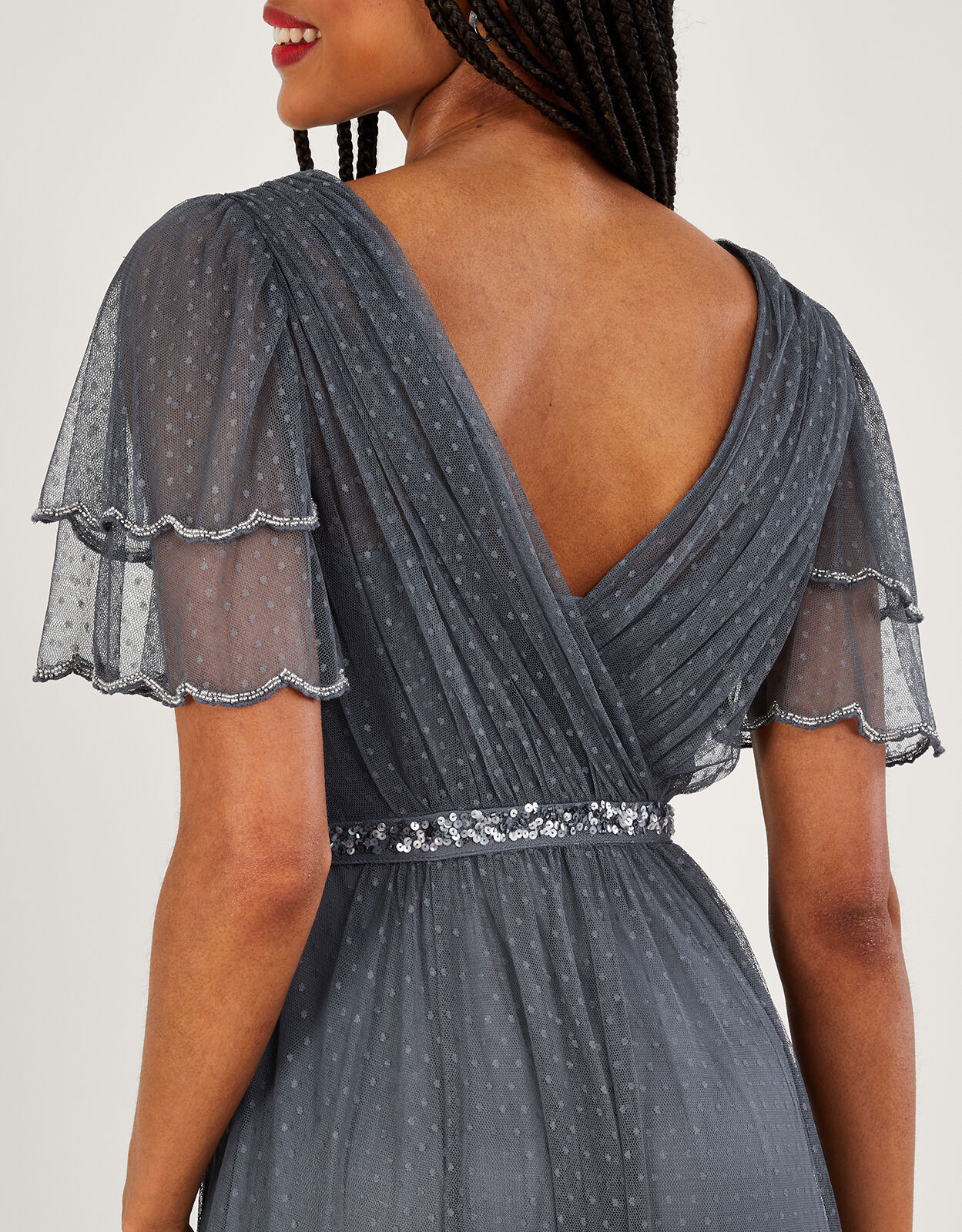 Isla Spot Mesh Maxi Dress Blue Evening Dresses Monsoon UK
