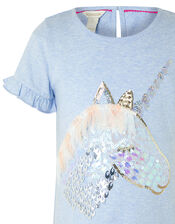 Kelsey Sequin Unicorn T-shirt, Blue (BLUE), large
