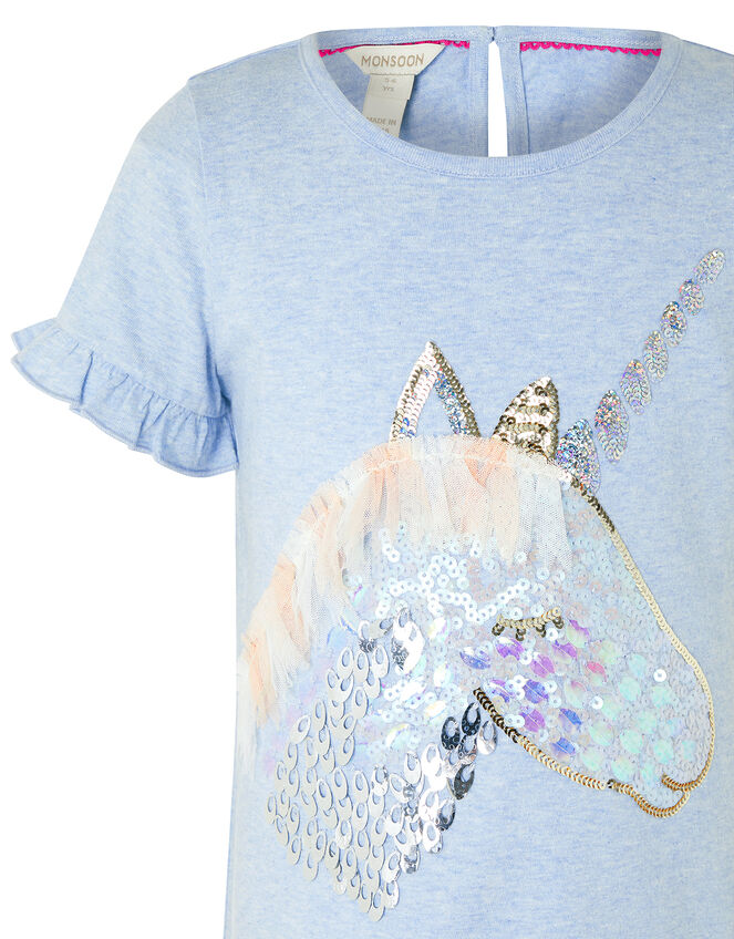 Kelsey Sequin Unicorn T-shirt, Blue (BLUE), large