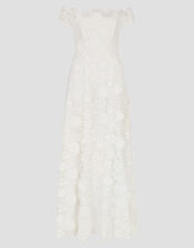 Clare Floral Embroidered Bardot Wedding Dress, Ivory (IVORY), large