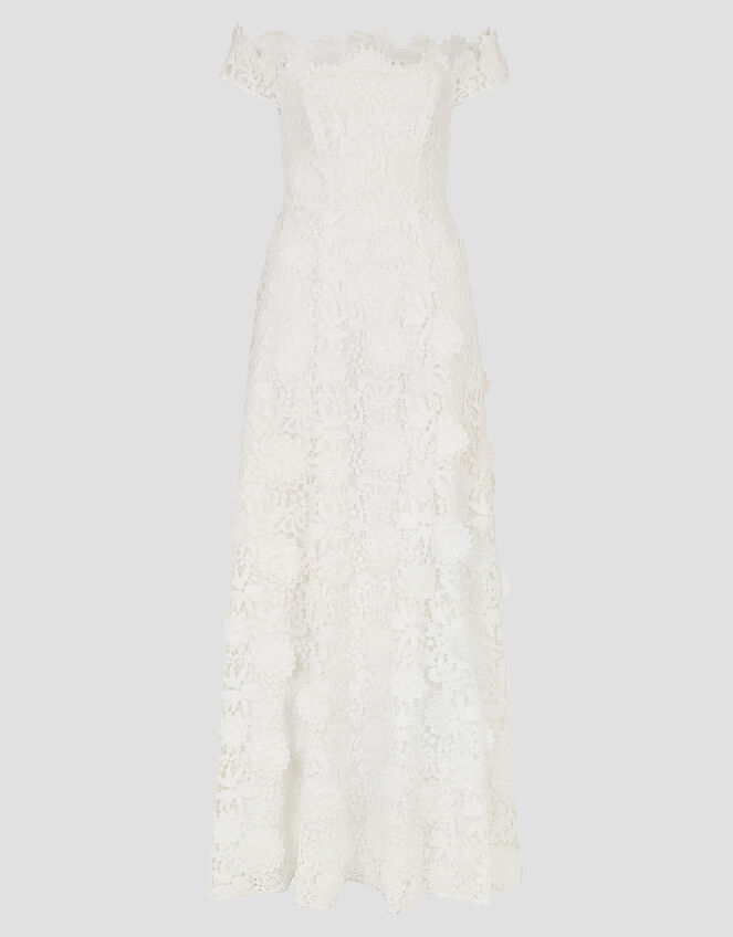 Clare Floral Embroidered Bardot Wedding Dress, Ivory (IVORY), large