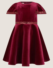 Viola Sequin Velvet Party Dress, Red (RED), large