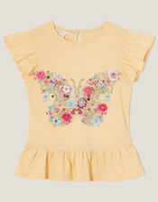 Floral Butterfly Frilly T-Shirt, Yellow (YELLOW), large