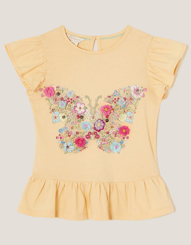 Floral Butterfly Frilly T-Shirt, Yellow (YELLOW), large