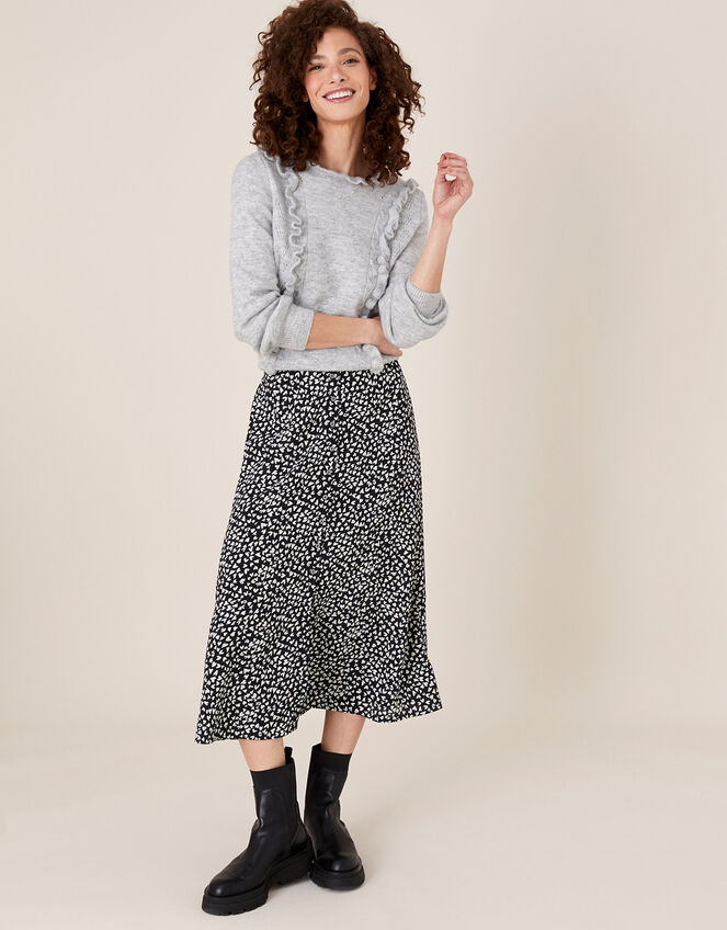 Monochrome Heart Midi Skirt, Black (BLACK), large