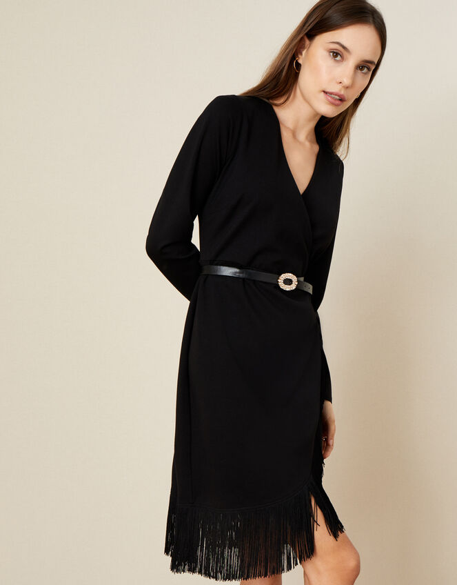 Tallulah Tassel Wrap Dress, Black (BLACK), large