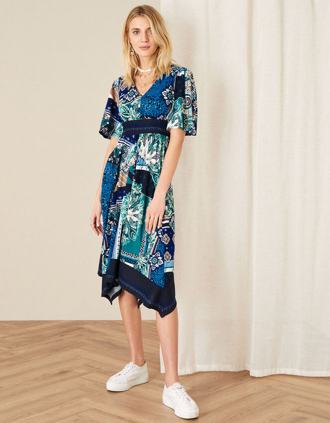 Hartley Mix Print Hanky Hem Dress, Blue (NAVY), large