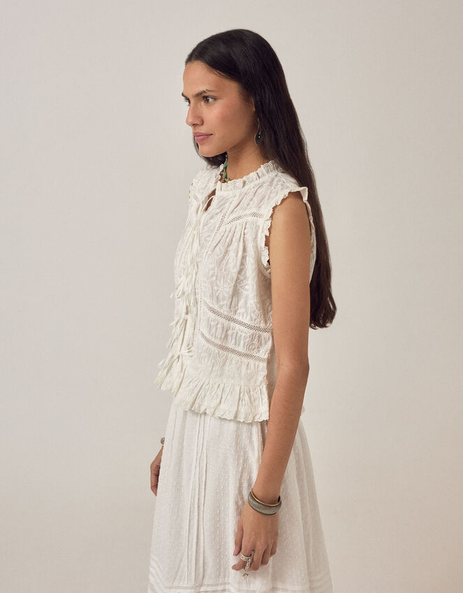 Maison Hotel Camila Embroidered Lace Top, White (WHITE), large