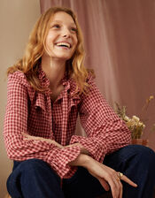 Monica Check Frill Blouse, Pink (PINK), large