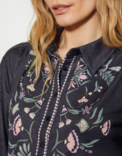 Sabrina Ornate Floral Print Shirt, Black (BLACK), large