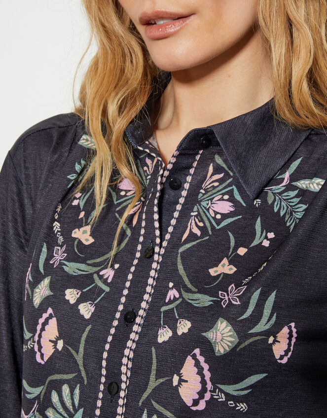 Sabrina Ornate Floral Print Shirt, Black (BLACK), large