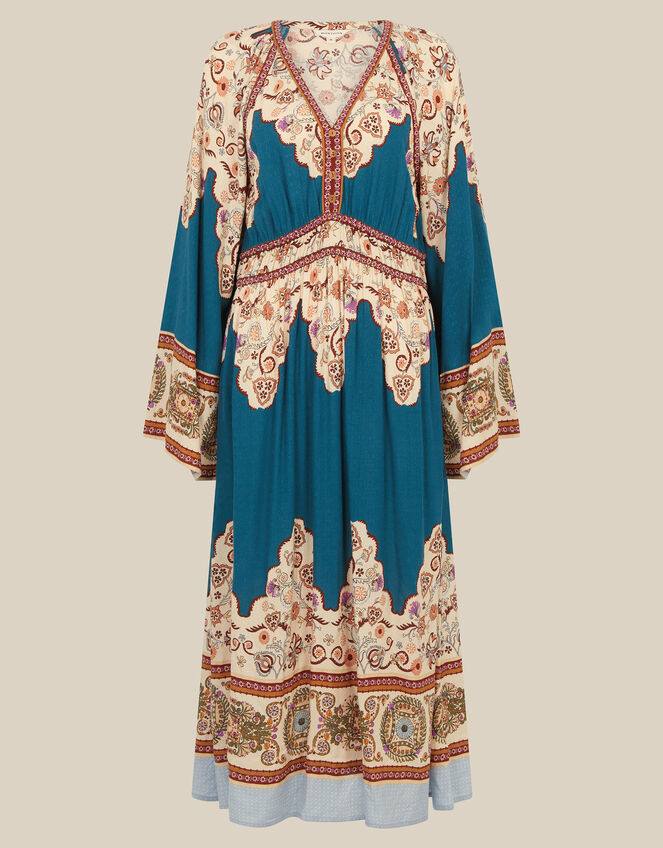 Alexandra Floral Print Boho Midi Dress, Teal (TEAL), large