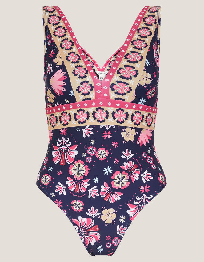 Abbie Floral Print Swimsuit Blue