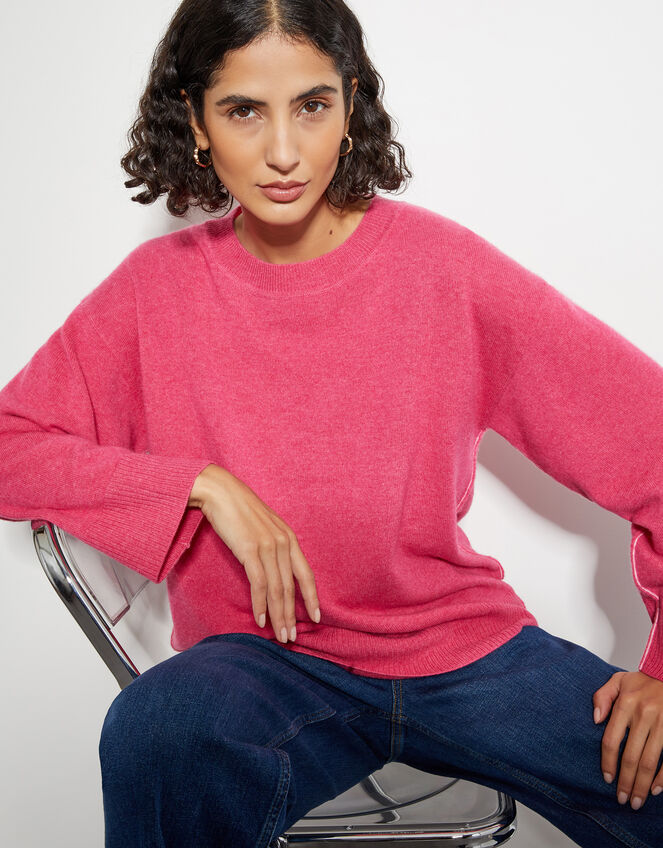 Cindy Cashmere Crewneck Sweater, Pink (PINK), large