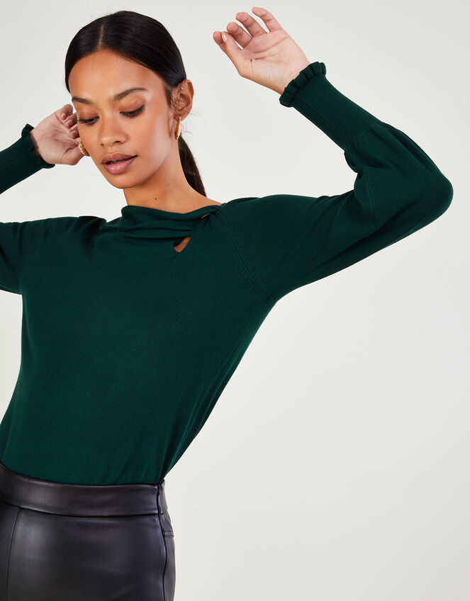 Twist Neck Jumper with LENZING™ ECOVERO™, Green (GREEN), large