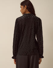Sally Polka Dot Devor&eacute; Jersey Blouse, Black (BLACK), large