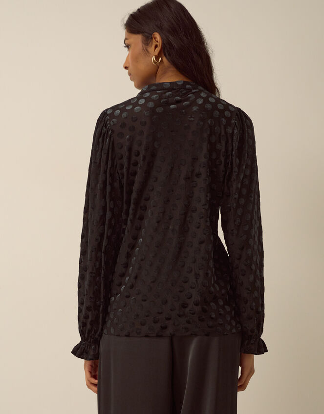 Sally Polka Dot Devor&eacute; Jersey Blouse, Black (BLACK), large