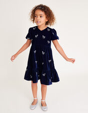 Pearl Embellished Velvet Dress, Blue (NAVY), large