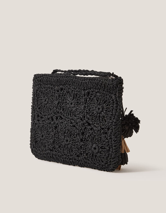 Rory Crochet Zip Pouch, Black (BLACK), large