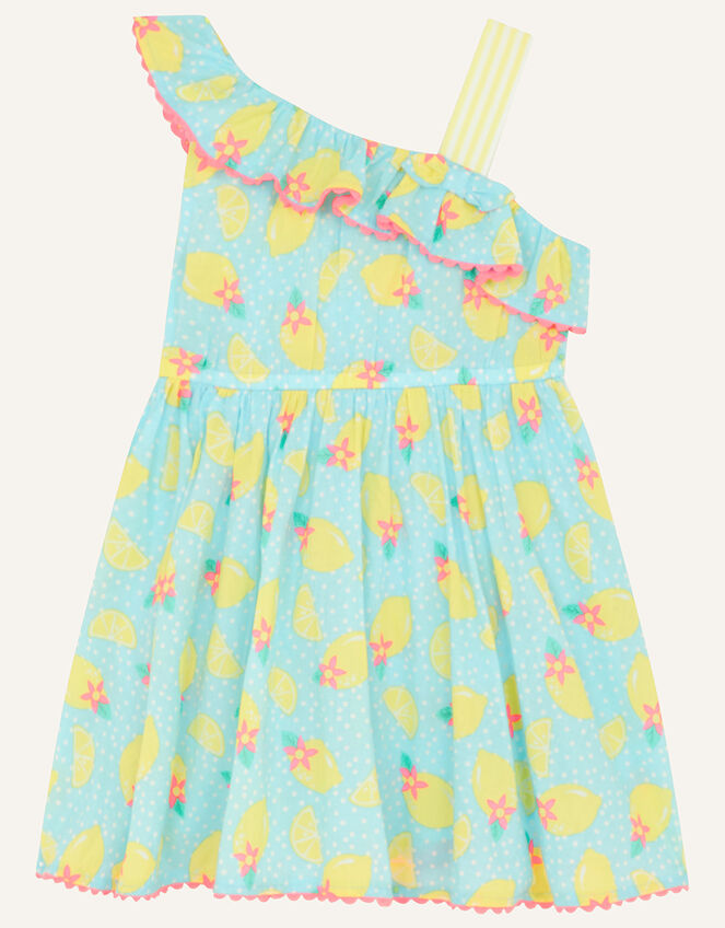 Baby Lemon Print Dress, Blue (TURQUOISE), large