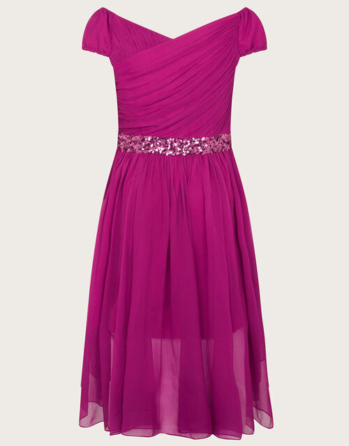 Abigail Bardot Chiffon Prom Dress, Raspberry (RASPBERRY), large
