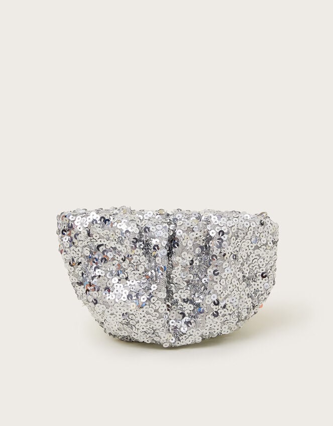Sequin Embellished Ruched Bag, Silver (SILVER), large
