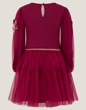 Floral Embroidered Butterfly Disco Dress, Red (BURGUNDY), large