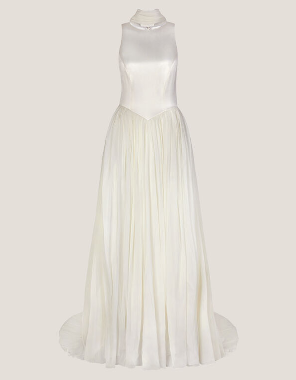 Margo Drop Waist Wedding Dress & Scarf, Ivory (IVORY), large