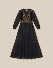 Ella Floral Embellished Velvet Maxi Dress, Black (BLACK), large