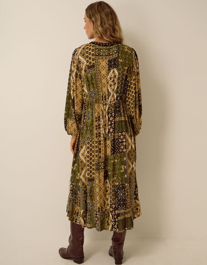 Laoise Floral Patchwork Midi Dress, Green (KHAKI), large