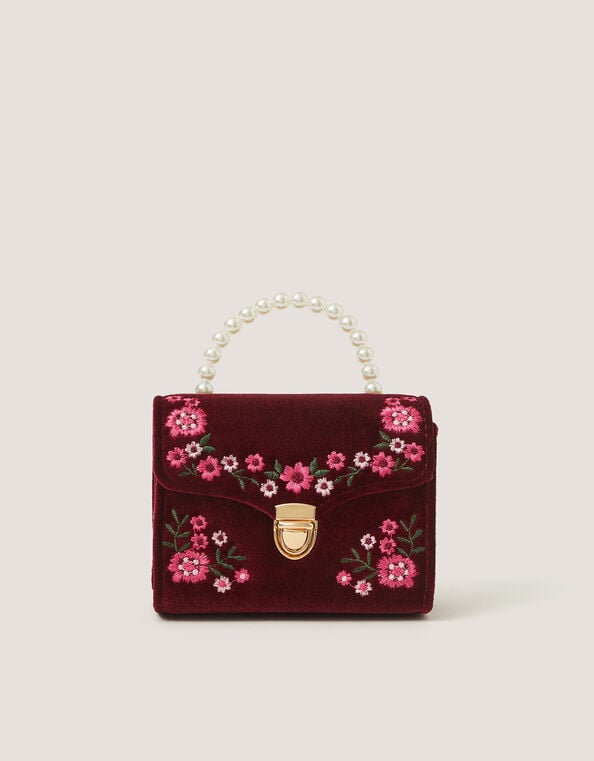 Floral Embroidered Velvet Bag, , large