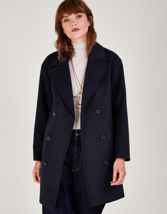 Madi Short Double Breasted Coat Blue | Women's Coats | Monsoon UK.