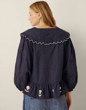 Talia Oversized Collar Tulip Top, Blue (NAVY), large