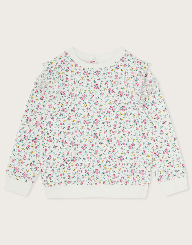Boutique Floral Print Sweatshirt with Sustainable Cotton, Ivory (IVORY), large