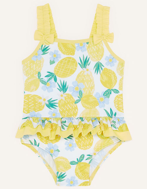 Baby Pineapple Print Skirted Swimsuit with Recycled Polyester, Yellow (YELLOW), large