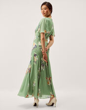 Amber Flutter Floral Print Maxi Dress, Green (GREEN), large