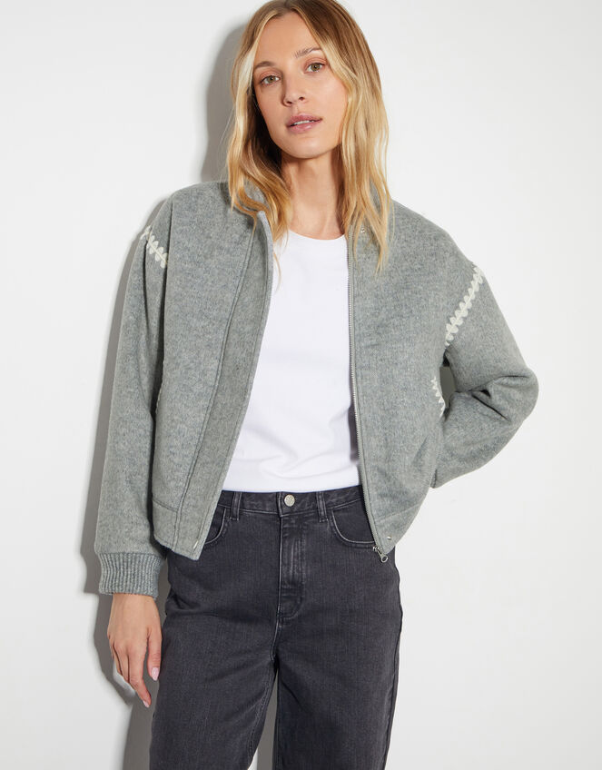 Elodie Stitch Bomber Jacket, Grey (GREY), large