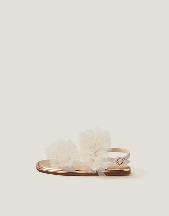 Frilly Tulle Strap Sandals, Ivory (IVORY), large