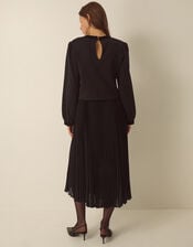Emilee Velvet Bow Pleated Midi Dress, Black (BLACK), large